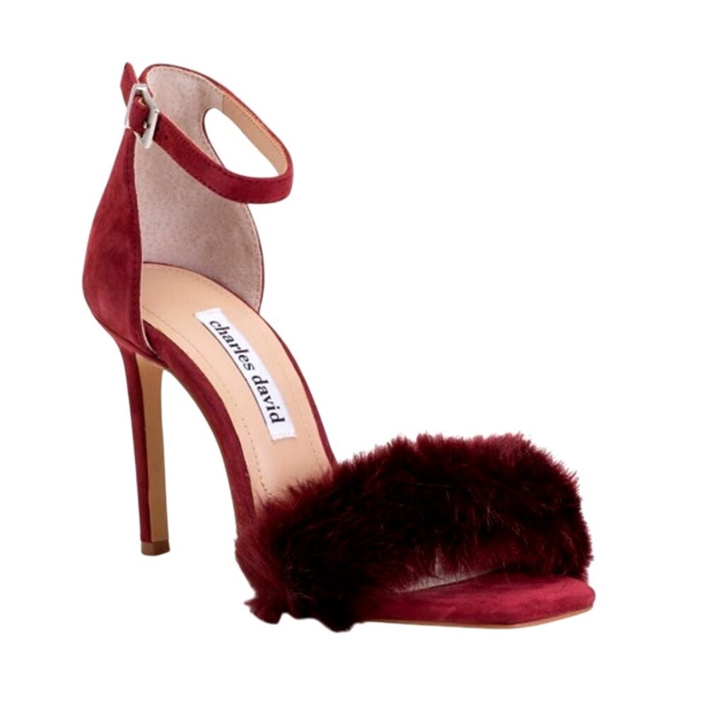 NEW Charles David Suede Faux Fur Empoli High Heel Women's 6.5M Maroon